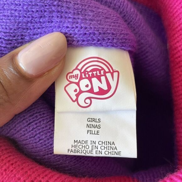 My Little Pony Rainbow Dash Hat Beanie & Gloves Set Girls 6-8 Pink Purple Pom - Picture 5 of 6